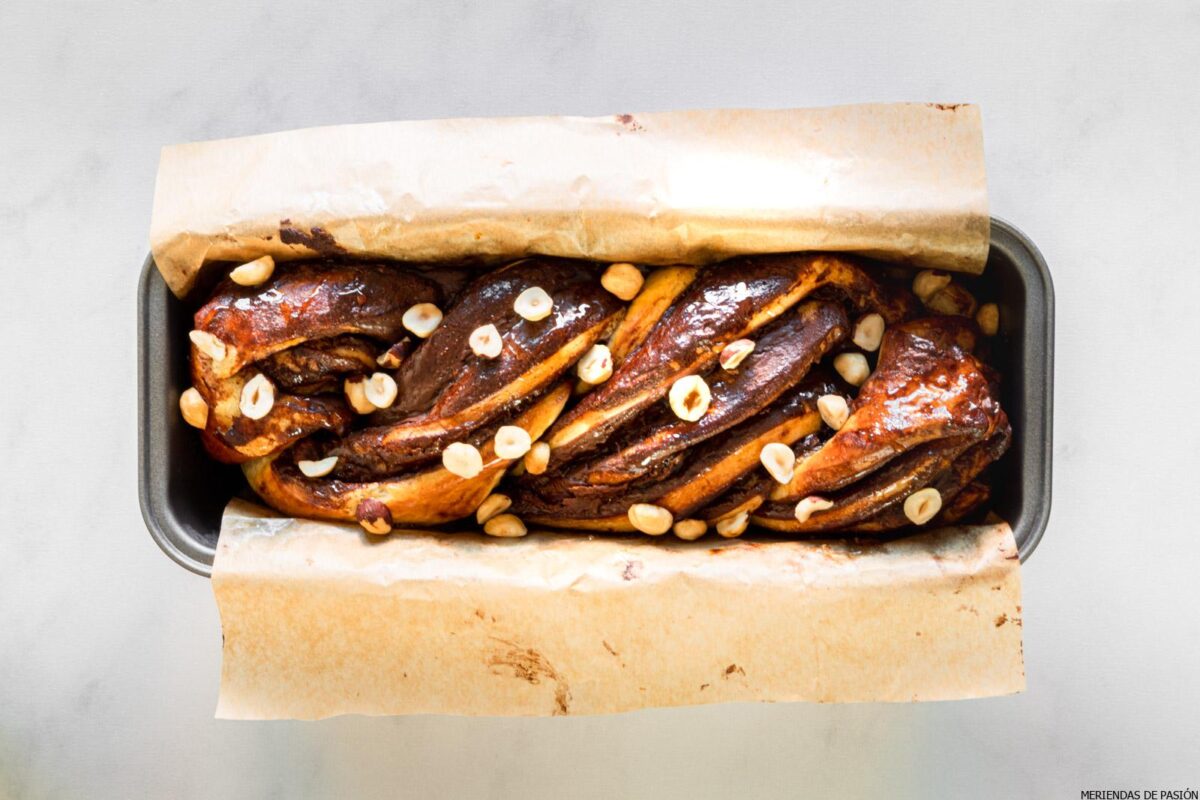 Chocolate Babka with hazelnuts on top